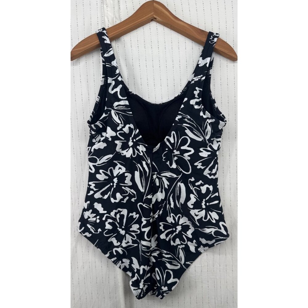 Hurley Womens Swimsuit Sz L Black/White Floral Tropical Hawaiian Beachy 1-Piece - Picture 2 of 11